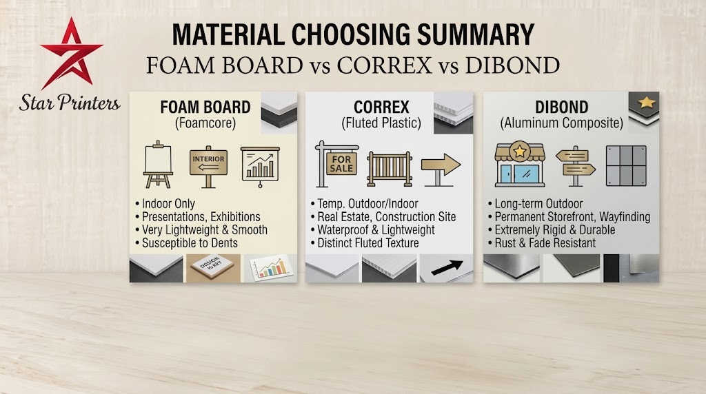 Foam Board vs Correx vs Dibond: Choosing the Right Signage Material